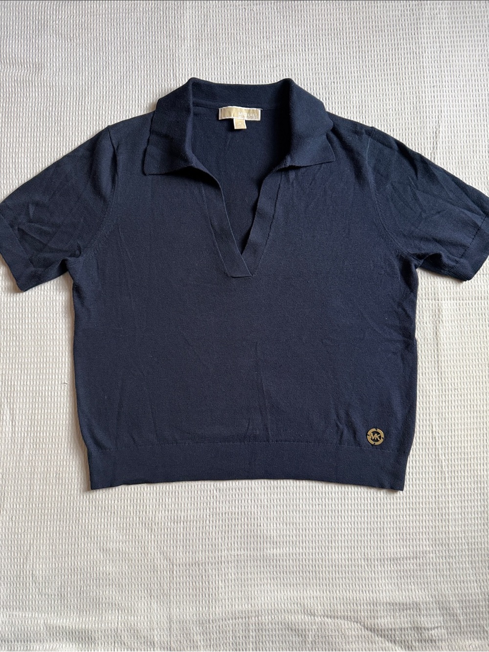 Michael Kors Navy Short-Sleeve V-Neck Polo Top